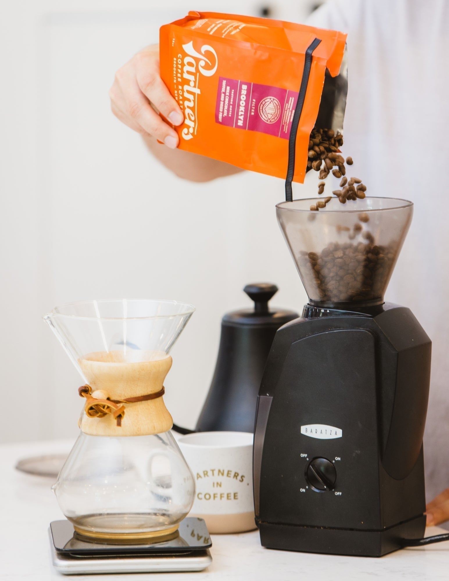 Partners Coffee Mainstay Brooklyn, Chemex Pour Over, and Baratza Coffee Grinder